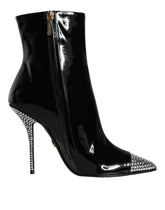 Dolce & Gabbana Black Patent Leather Crystal Heel Boots Shoes -   -  Dolce & Gabbana.